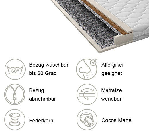WENDEMATRATZE 200/200 cm Höhe ca. 16 cm  - Basics, Textil (200/200cm) - Xora