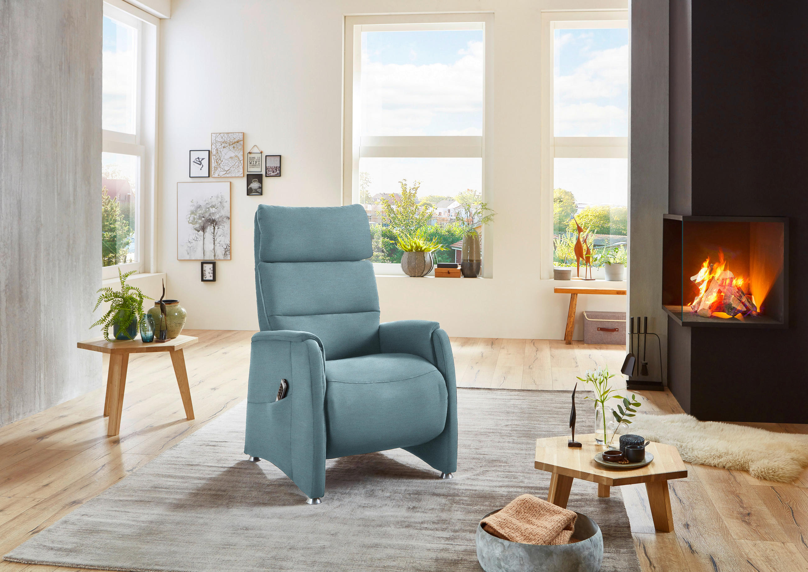 RECLINERFÅTÖLJ i flatväv ljusblå  - ljusblå/aluminiumfärg, Klassisk, metall/textil (69/111/83cm) - Livetastic