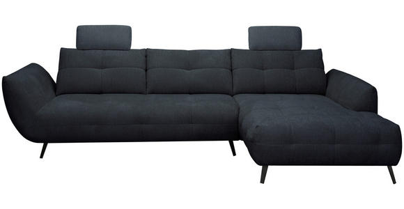 ECKSOFA Dunkelblau Chenille Armlehnenkissen, Rücken echt, Sitztiefenverstellung  - Schwarz/Dunkelblau, KONVENTIONELL, Textil/Metall (313/215cm) - Hom`in