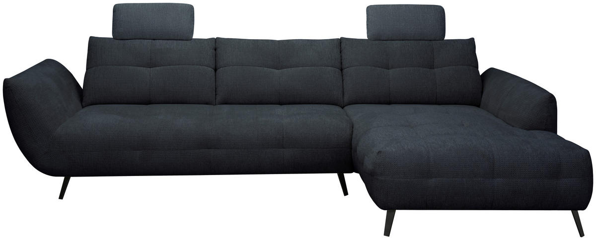 ECKSOFA Dunkelblau Chenille Armlehnenkissen, Rücken echt, Sitztiefenverstellung  - Schwarz/Dunkelblau, KONVENTIONELL, Textil/Metall (313/215cm) - Hom`in