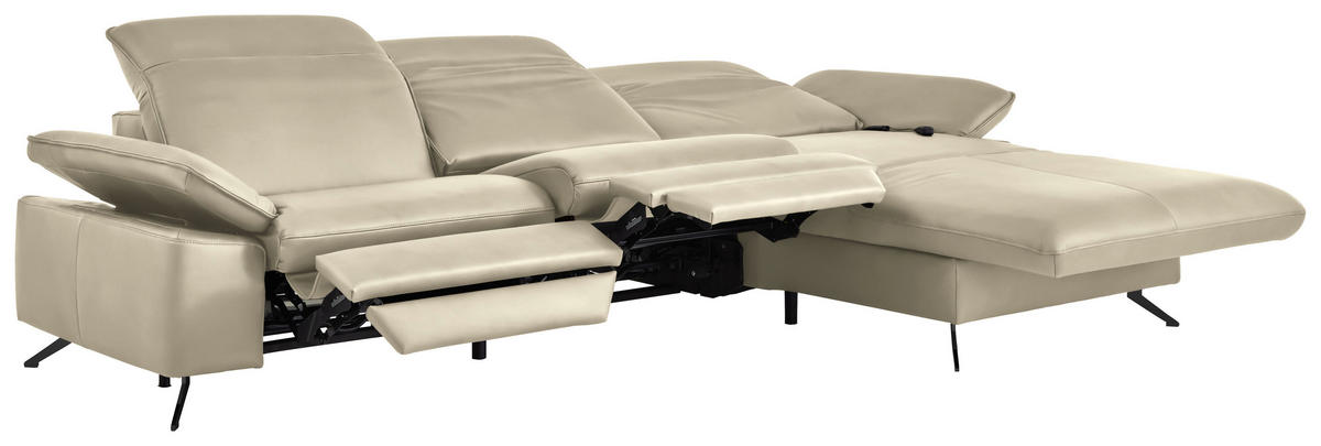 ECKSOFA  Echtleder Naturfarben  - Schwarz/Naturfarben, Design, Leder/Metall (307/169cm) - Beldomo Premium