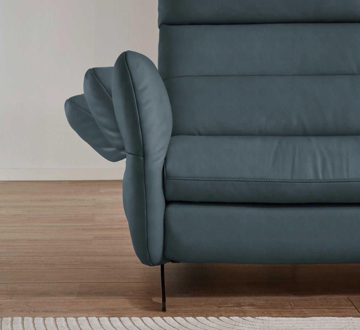 ECKSOFA in Echtleder Blaugrau  - Blaugrau/Schwarz, Design, Leder/Metall (300/157cm) - Dieter Knoll