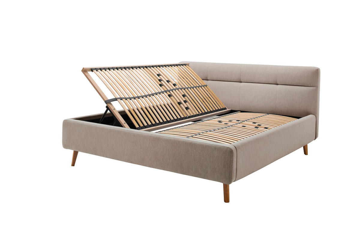 POLSTERBETT Lotte Bettkasten, Lattenroste 160/200 cm  in Beige  - Eichefarben/Birkefarben, KONVENTIONELL, Holz/Textil (160/200cm) - Boxxx