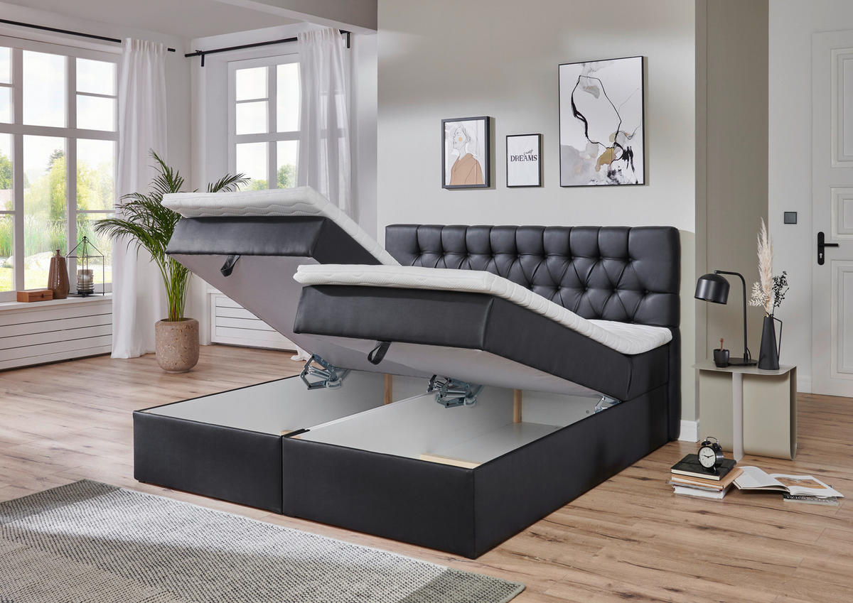 BOX-ÁGY 180/200 cm  fekete  - fekete, Modern, műanyag/textil (180/200cm) - MID.YOU