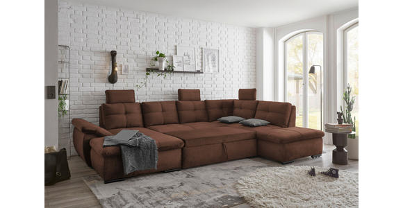 WOHNLANDSCHAFT in Mikrovelours Kupferfarben - Schwarz/Kupferfarben, KONVENTIONELL, Kunststoff/Textil (127/334/217cm) - Carryhome