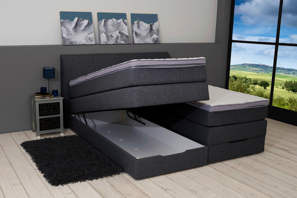 BOXSPRINGBETT 180/200 cm  in Anthrazit  - Anthrazit, KONVENTIONELL, Textil (180/200cm) - Carryhome