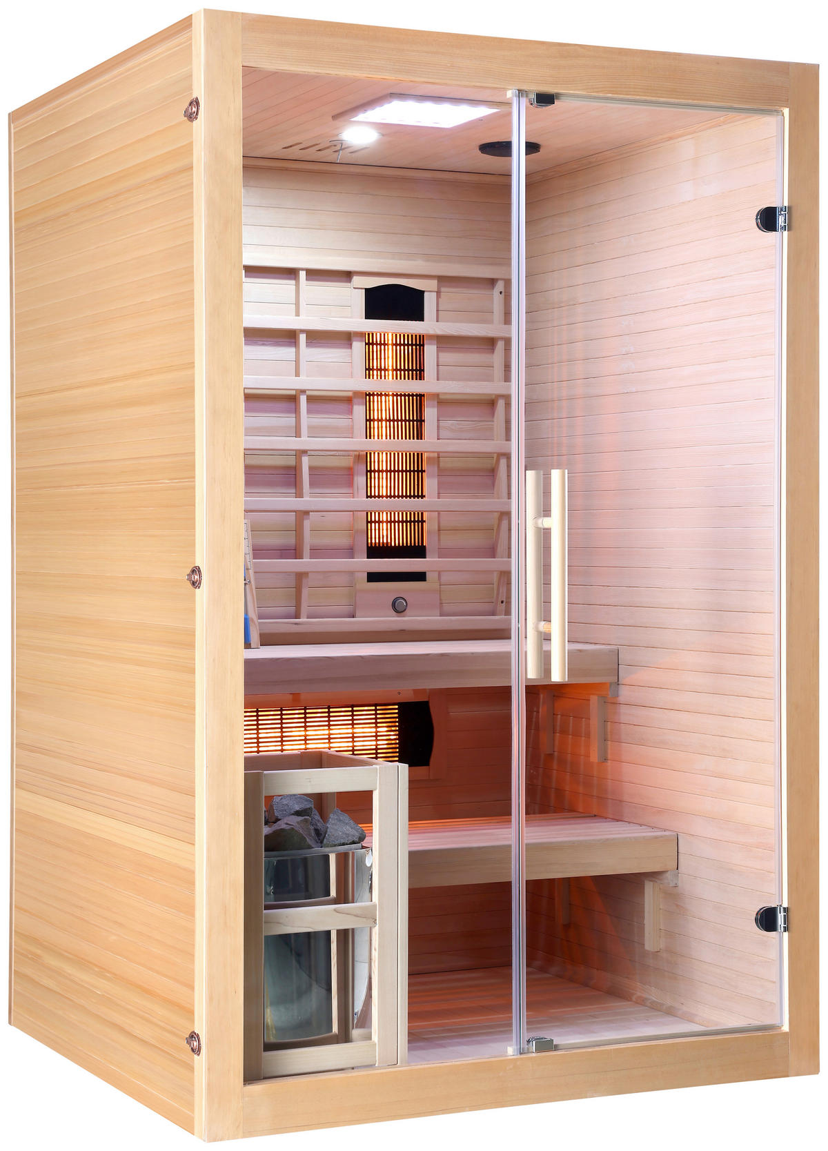 INFRAROTKABINE für 2 Personen  - Naturfarben, Basics, Glas/Holz (130/120/200cm) - Sanotechnik