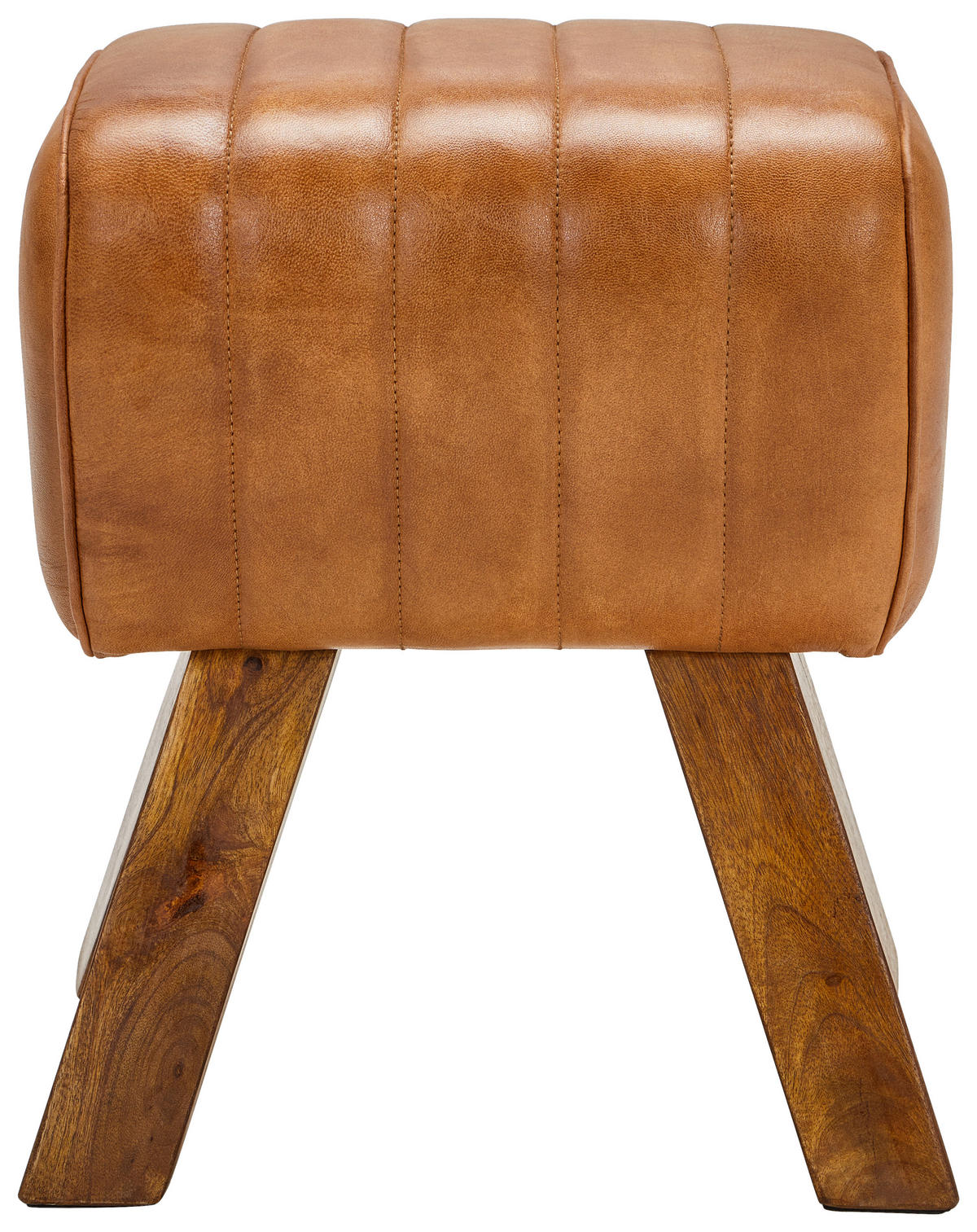 HOCKER Echtleder Mangoholz Braun  - Naturfarben/Braun, LIFESTYLE, Leder/Holz (42/45/35cm) - Livetastic