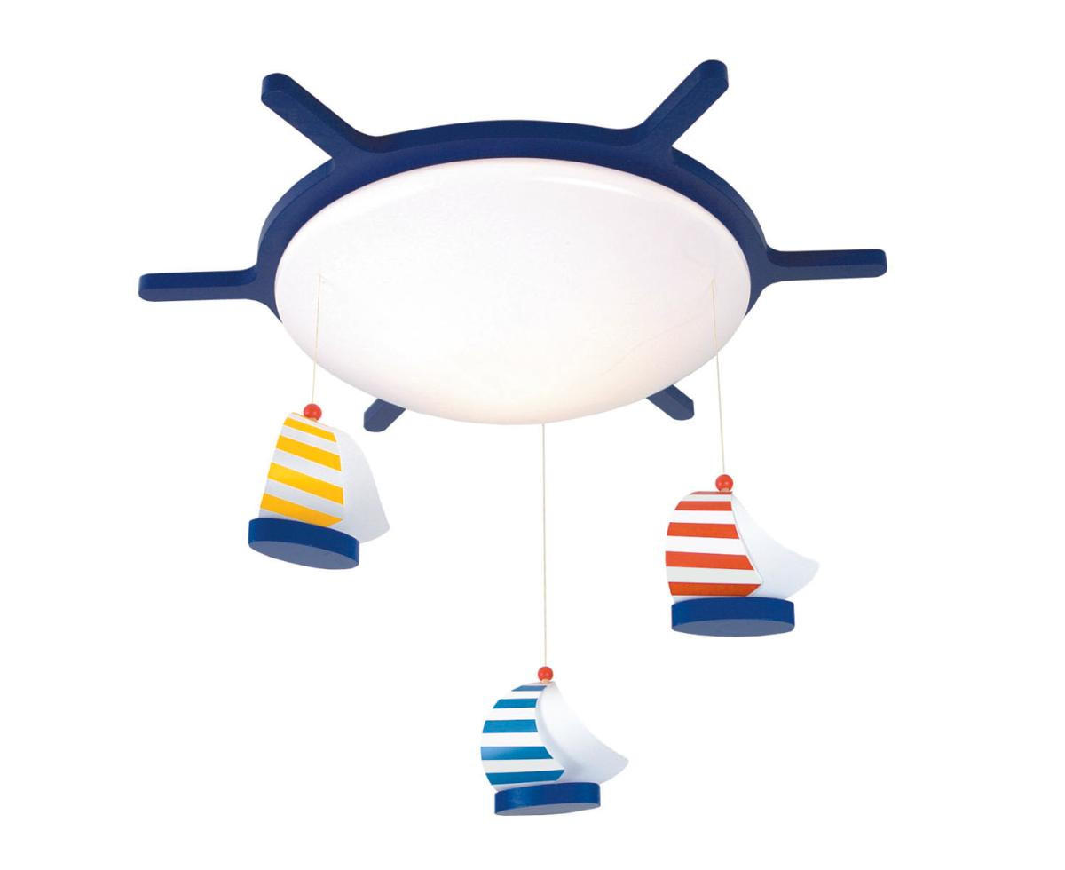 KINDERDECKENLEUCHTE Segelboote 53/53/10 cm - Blau/Weiß, Trend, Holzwerkstoff/Kunststoff (53/53/10cm)