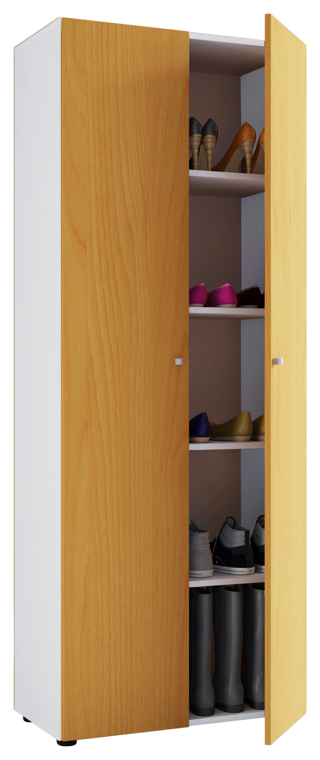 SCHUHSCHRANK Weiß, Buchefarben  - Silberfarben/Buchefarben, Design, Holzwerkstoff/Kunststoff (71/180/39cm) - MID.YOU