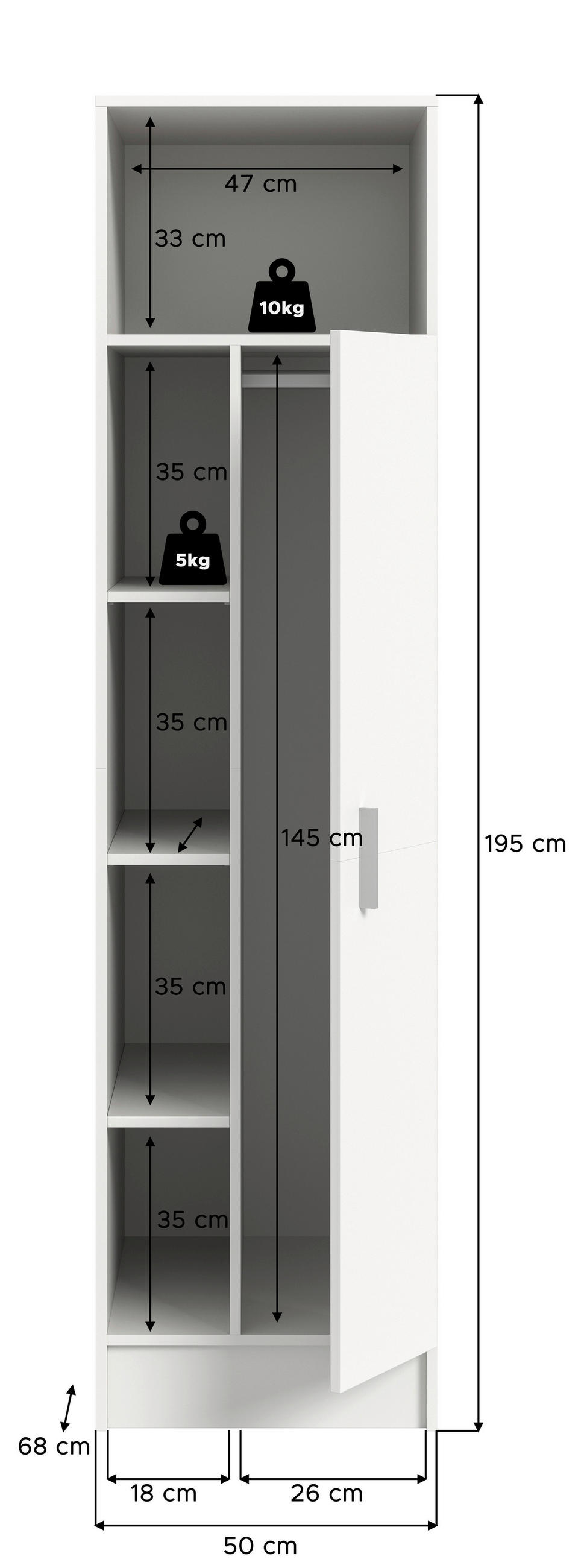 HOCHSCHRANK 50/195/62 cm  - Silberfarben/Weiß, Basics, Holzwerkstoff/Kunststoff (50/195/62cm) - MID.YOU