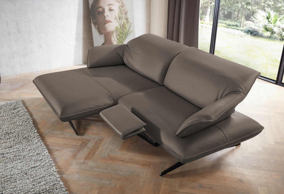 ECKSOFA in Echtleder Graubraun  - Graubraun/Beige, Design, Leder/Metall (169/252cm) - Koinor