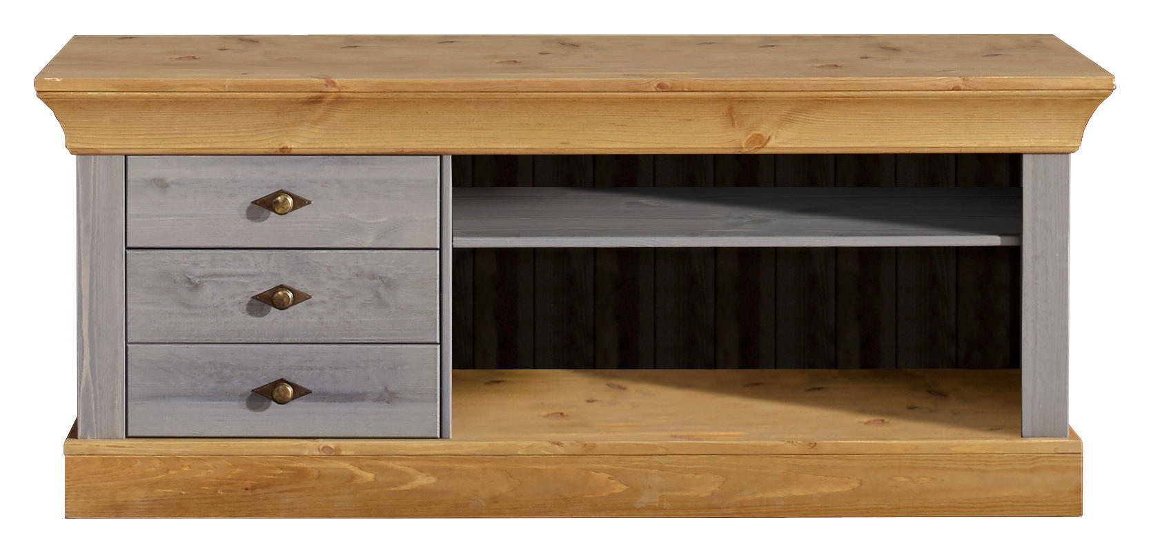 LOWBOARD  143/59/45 cm 3 Schublade(n) Beimöbel erhältlich  - Laugenfarbig/Grau, ROMANTIK / LANDHAUS, Holz/Metall (143/59/45cm) - Boxxx