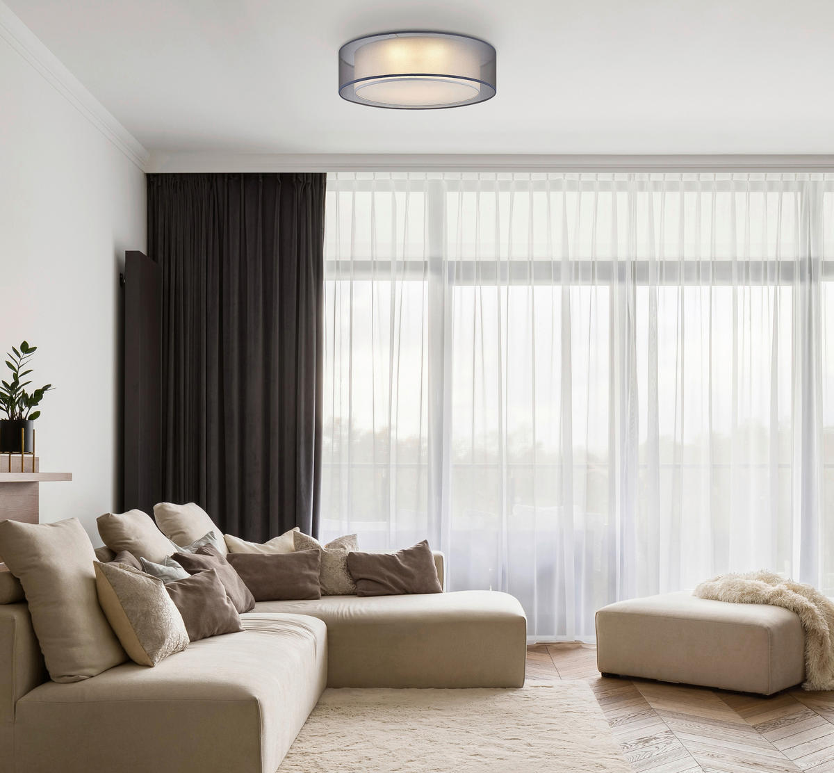 LED-DECKENLEUCHTE  50/15,5 cm    - Grau/Nickelfarben, Design, Textil/Metall (50/15,5cm) - Globo