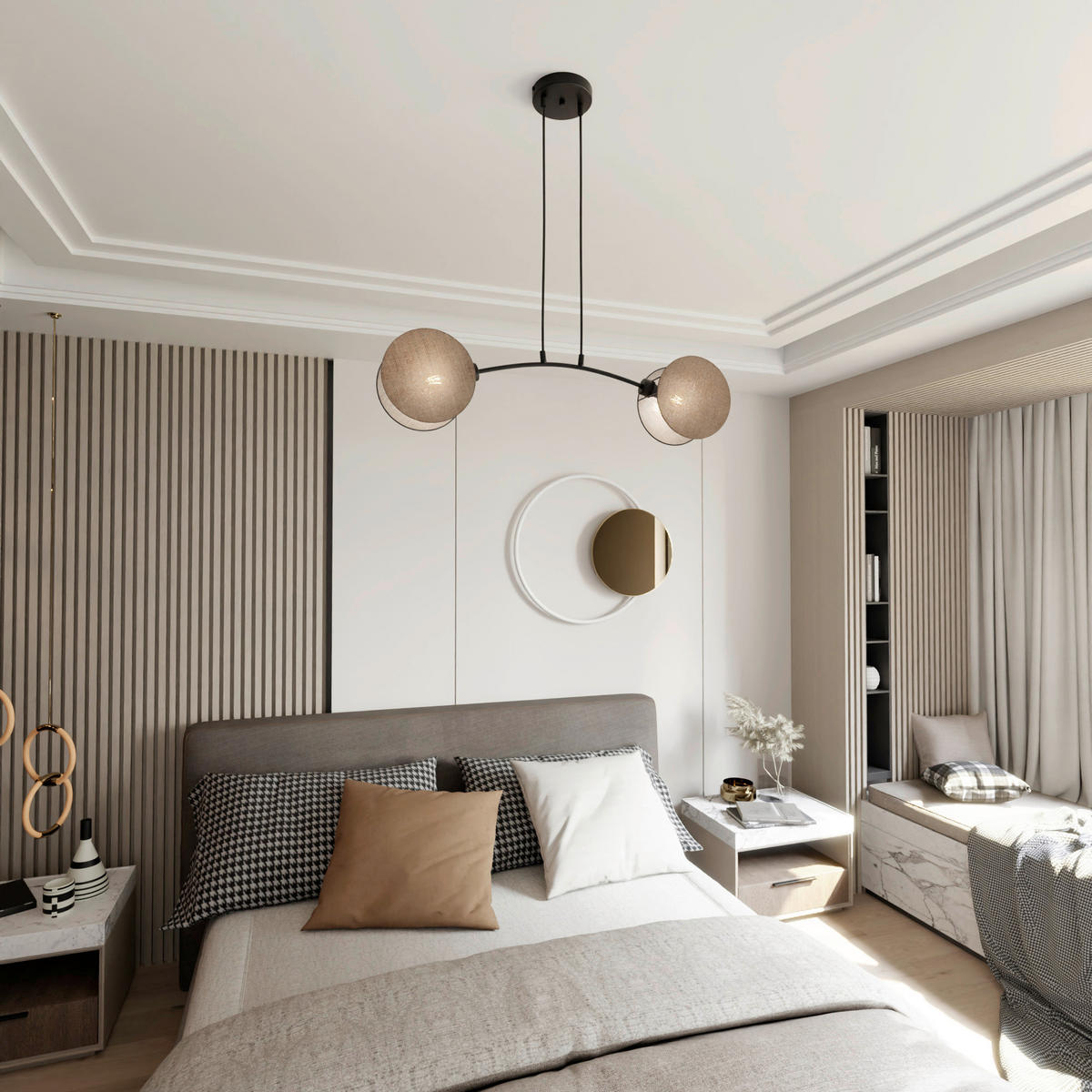 HÄNGELEUCHTE  82/11/100 cm    - Hellbraun/Schwarz, LIFESTYLE, Textil/Metall (82/11/100cm)