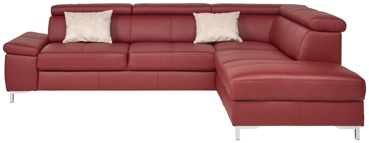 ECKSOFA in Echtleder Bordeaux  268/213 cm  - Chromfarben/Bordeaux, Design, Leder/Metall (268/213cm) - Stylife