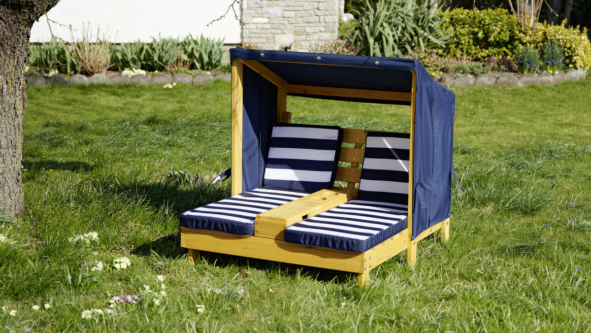KINDERSONNENLIEGE Holz, Textil Blau, Naturfarben, Weiß  - Blau/Naturfarben, Basics, Holz/Textil (85/92,5/89cm) - My Baby Lou