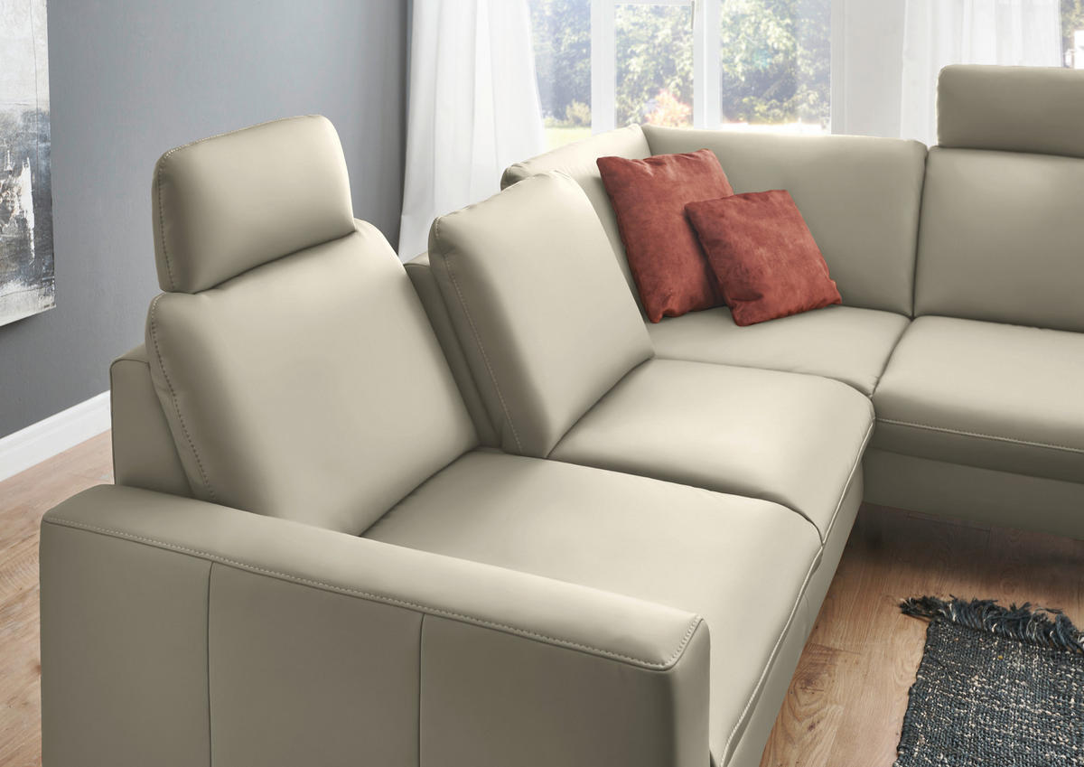 ECKSOFA in Echtleder Ecru  250/194 cm  - Ecru/Schwarz, Design, Leder/Metall (250/194cm) - Beldomo Premium