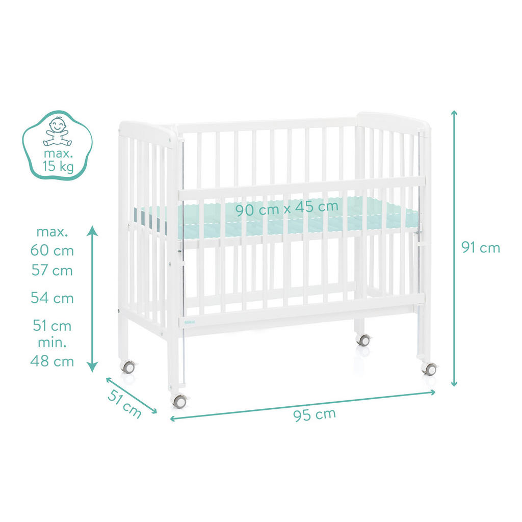 Thumbnail - Fillikid Beistellbett Nino, Weiß, Holz, Buche, 94x69x85 cm, Handmade in Europe, Babymöbel, Babybetten, Beistellbetten