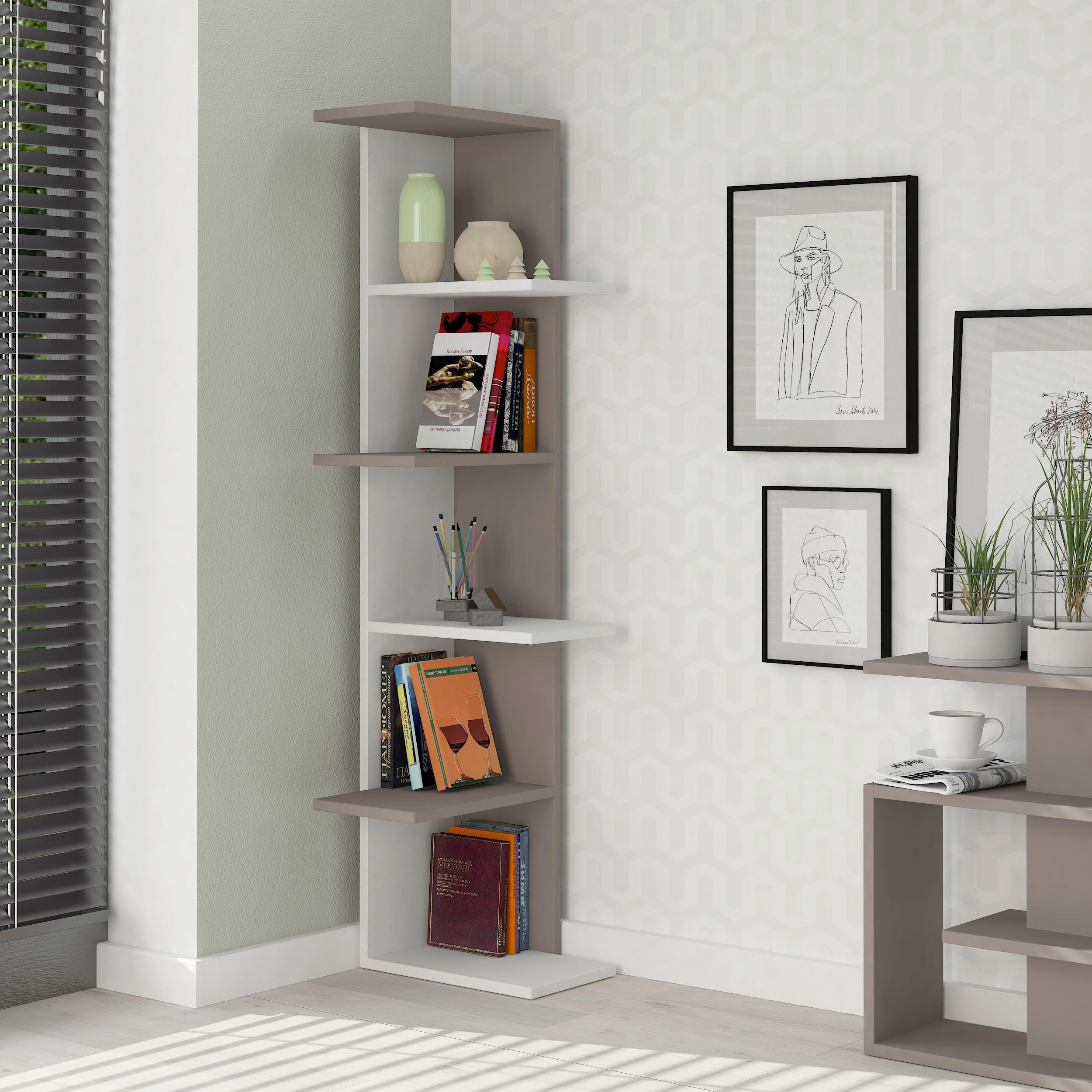 BOKHYLLA i 37/141/24 cm vit, mocca  - vit/mocca, Design, trämaterial (37/141/24cm) - Livetastic
