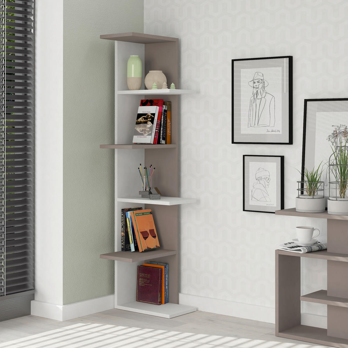 BOKHYLLA i 37/141/24 cm vit, mocca  - vit/mocca, Design, trämaterial (37/141/24cm) - Livetastic