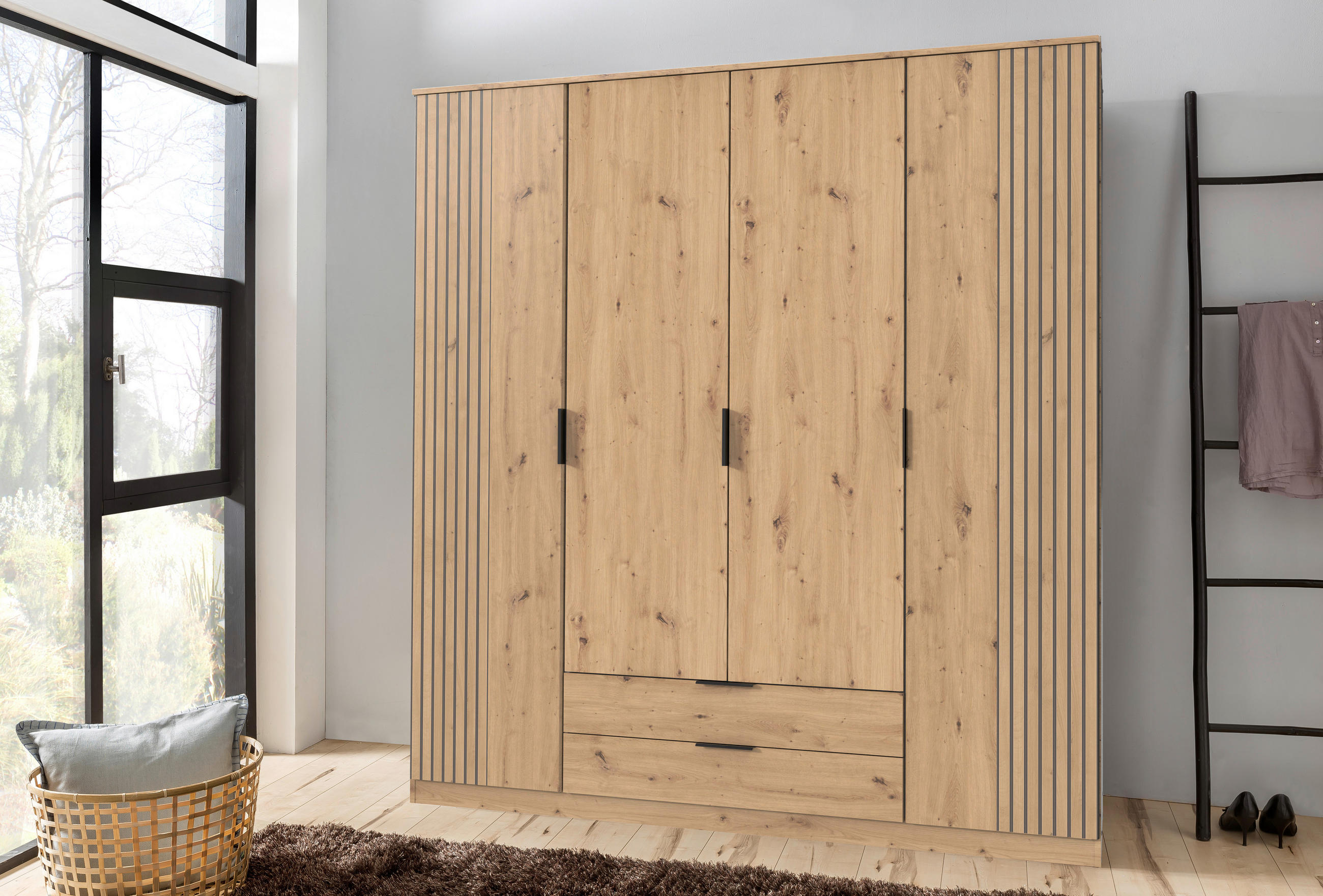 KLEIDERSCHRANK in Eiche Artisan  - Schwarz/Eiche Artisan, Konventionell, Holzwerkstoff/Metall (180/199/58cm) - Boxxx