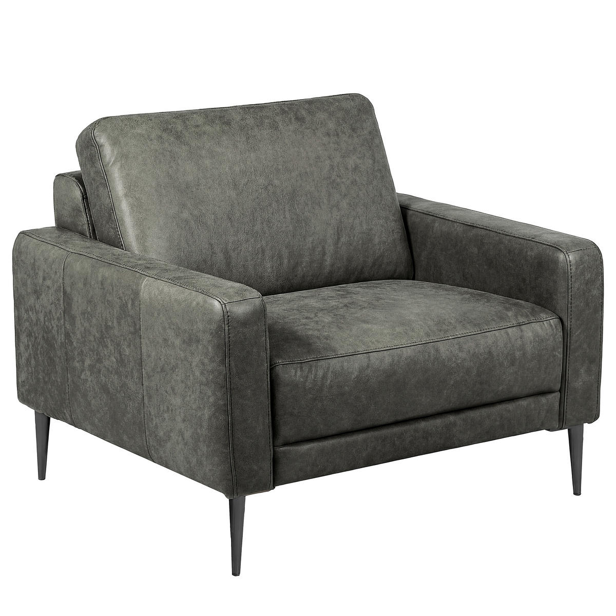 SESSEL 88/85/92 cm  in Lederlook Echtleder Grau  - Schwarzchrom/Grau, Design, Leder/Textil (88/85/92cm) - Livetastic