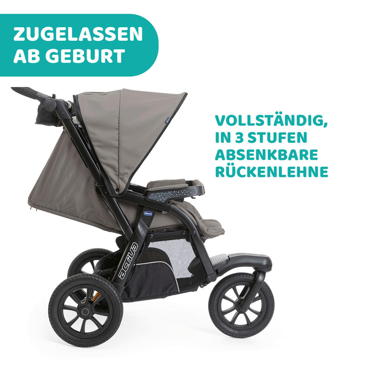 BUGGY ACTIV3  - Beige/Schwarz, Basics, Textil/Metall (64/116/121,5/102/113cm) - Chicco