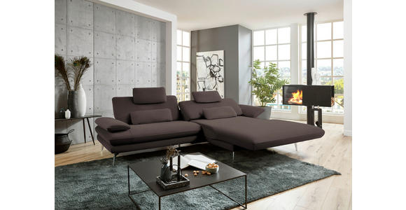 ECKSOFA in Webstoff Dunkelbraun  - Dunkelbraun/Schwarz, Design, Textil/Metall (284/184cm) - Dieter Knoll