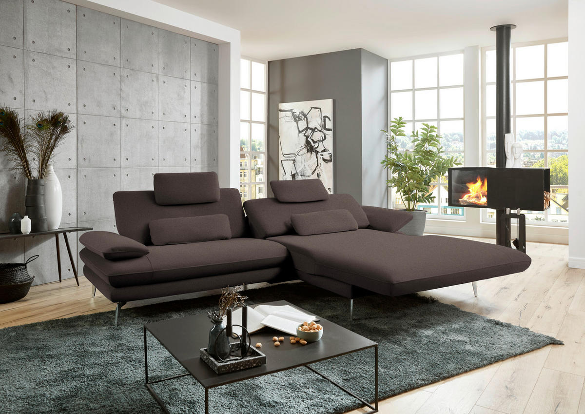 ECKSOFA in Webstoff Dunkelbraun  - Dunkelbraun/Schwarz, Design, Textil/Metall (284/184cm) - Dieter Knoll