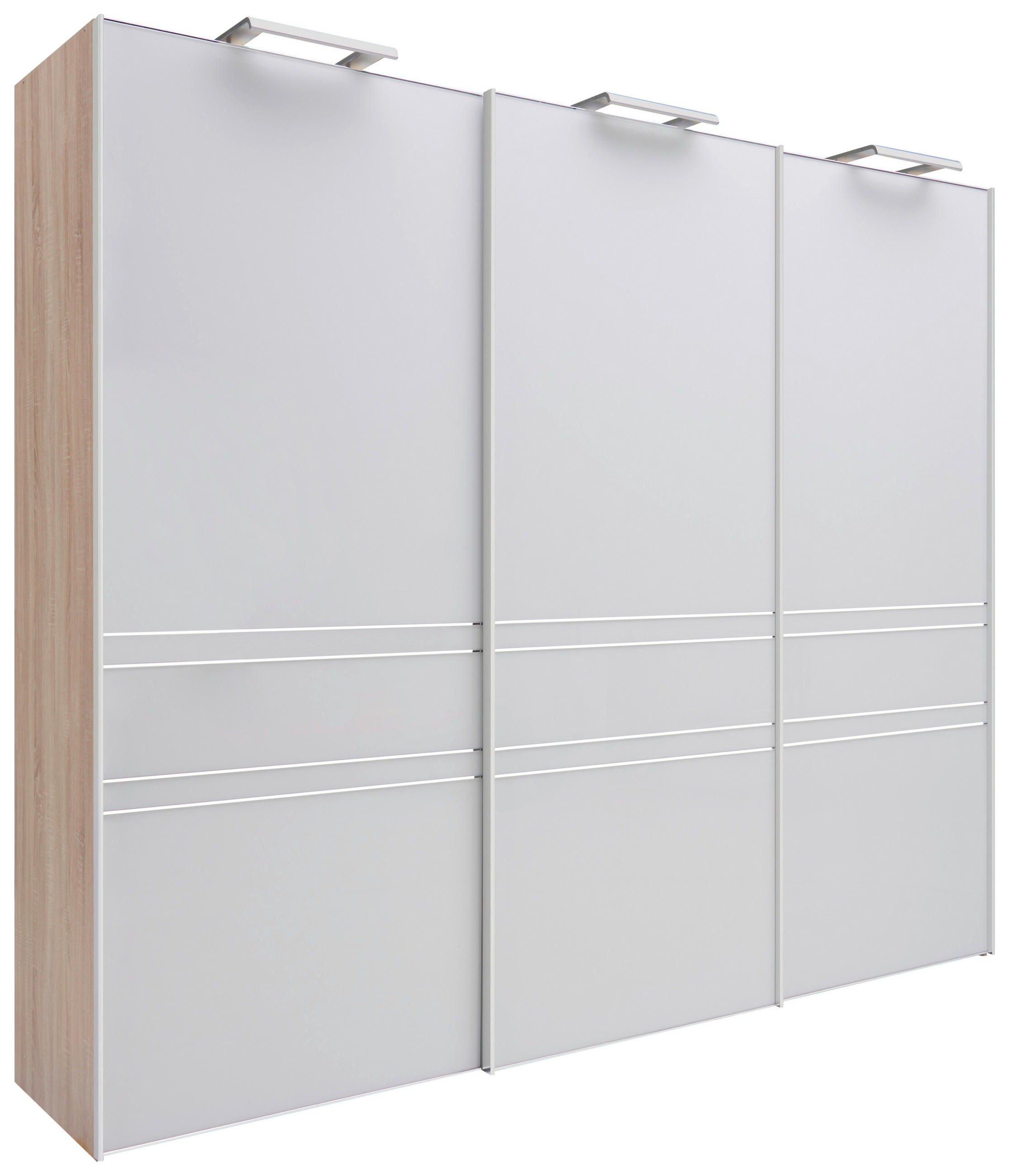 SCHWEBETÜRENSCHRANK in Sonoma Eiche  - Chromfarben/Sonoma Eiche, Design, Glas/Holzwerkstoff (280/240/68cm) - Moderano