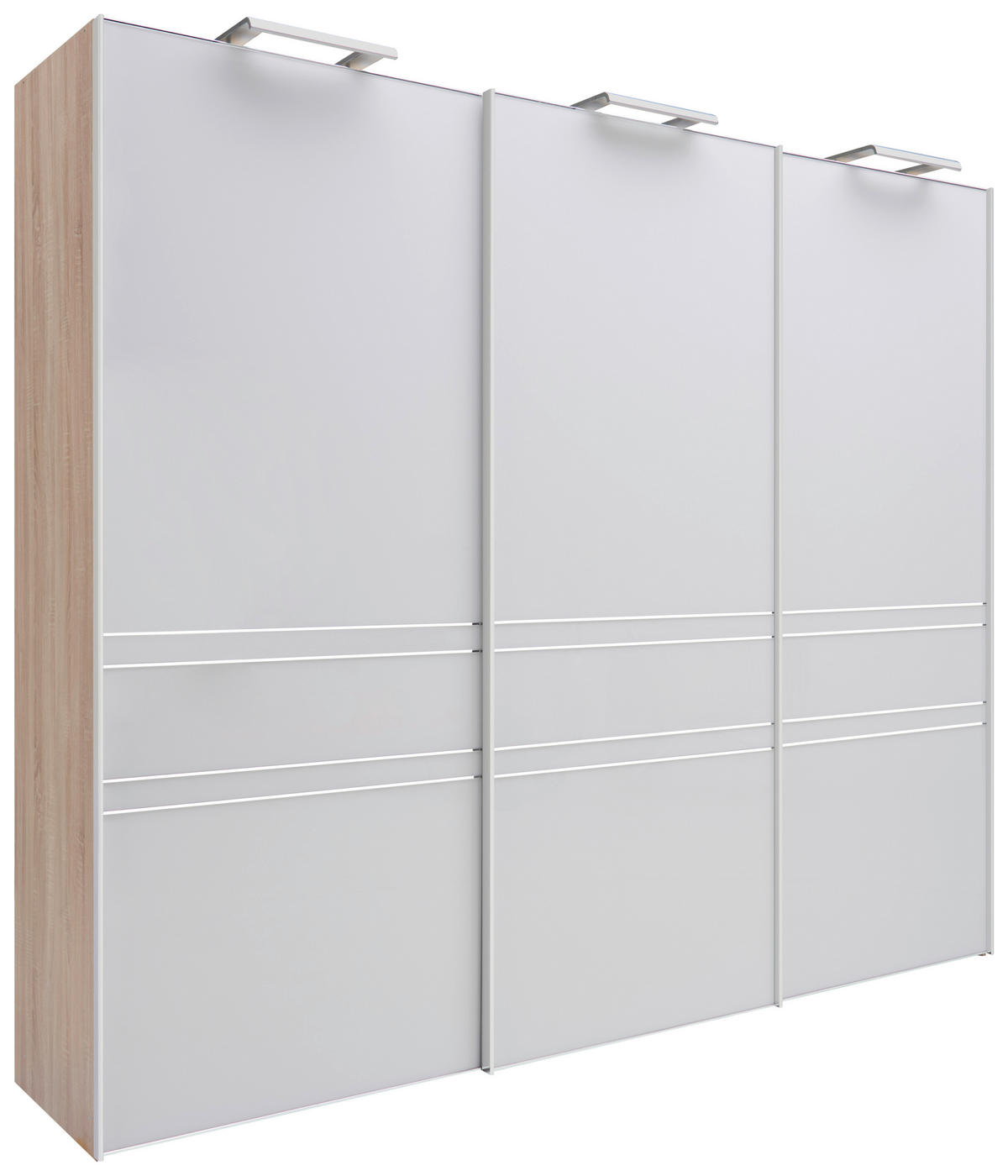 SCHWEBETÜRENSCHRANK in Sonoma Eiche  - Chromfarben/Sonoma Eiche, Design, Glas/Holzwerkstoff (280/240/68cm) - Moderano
