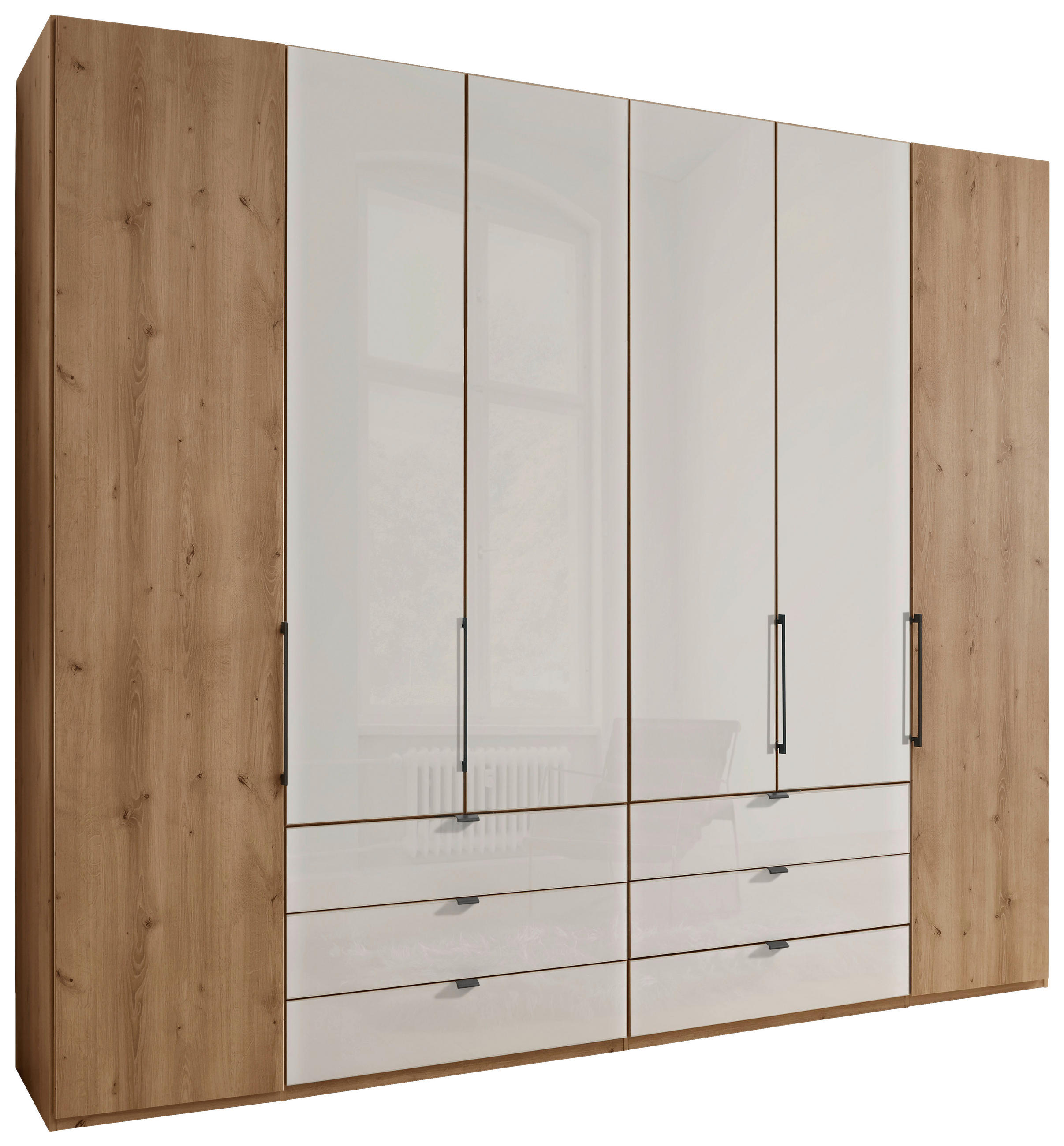 DREHTÜRENSCHRANK in Champagner, Eiche Bianco  - Schieferfarben/Eiche Bianco, Konventionell, Glas/Holzwerkstoff (250/236/58cm) - Dieter Knoll