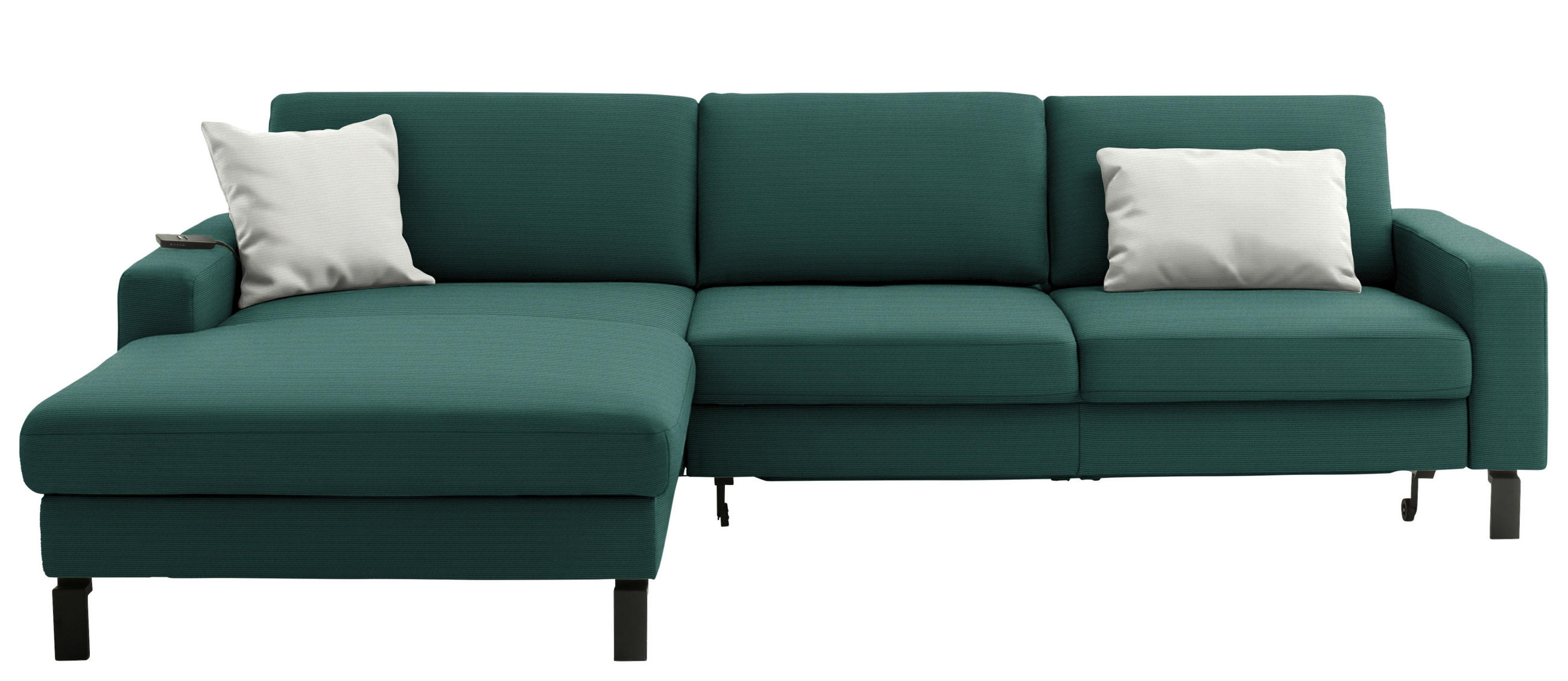 ECKSOFA 185/298 cm  in Cord Waldgrün Rücken echt, Sitztiefenverstellung  185/298 cm  - Waldgrün/Schwarz, Design, Textil/Metall (185/298cm) - Pure Home Lifestyle