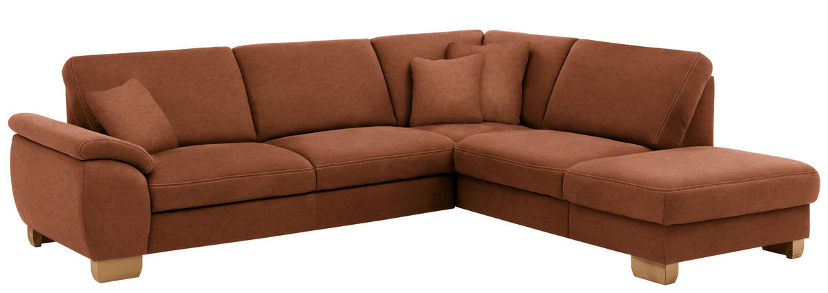 ECKSOFA in Mikrofaser Cognac  - Wildeiche/Cognac, Natur, Holz/Textil (286/236cm) - Voleo