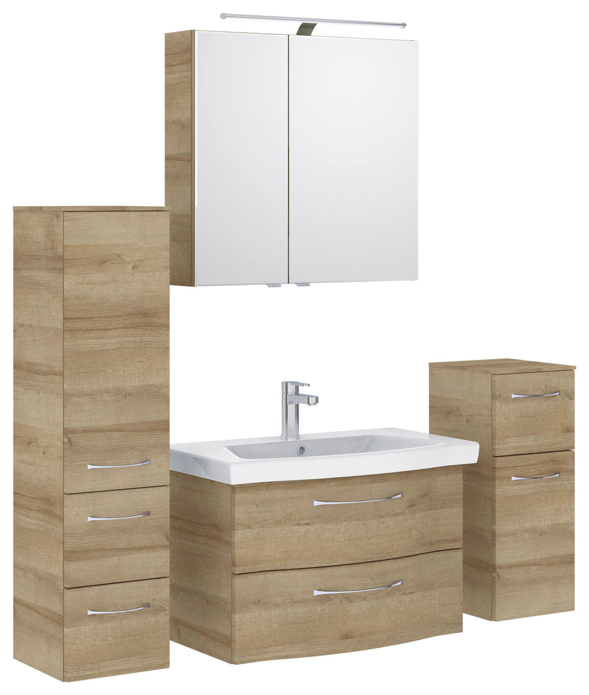 BADEZIMMER 5-teilig  in 142 cm  - Chromfarben/Eichefarben, KONVENTIONELL, Glas/Keramik (142cm) - Pelipal