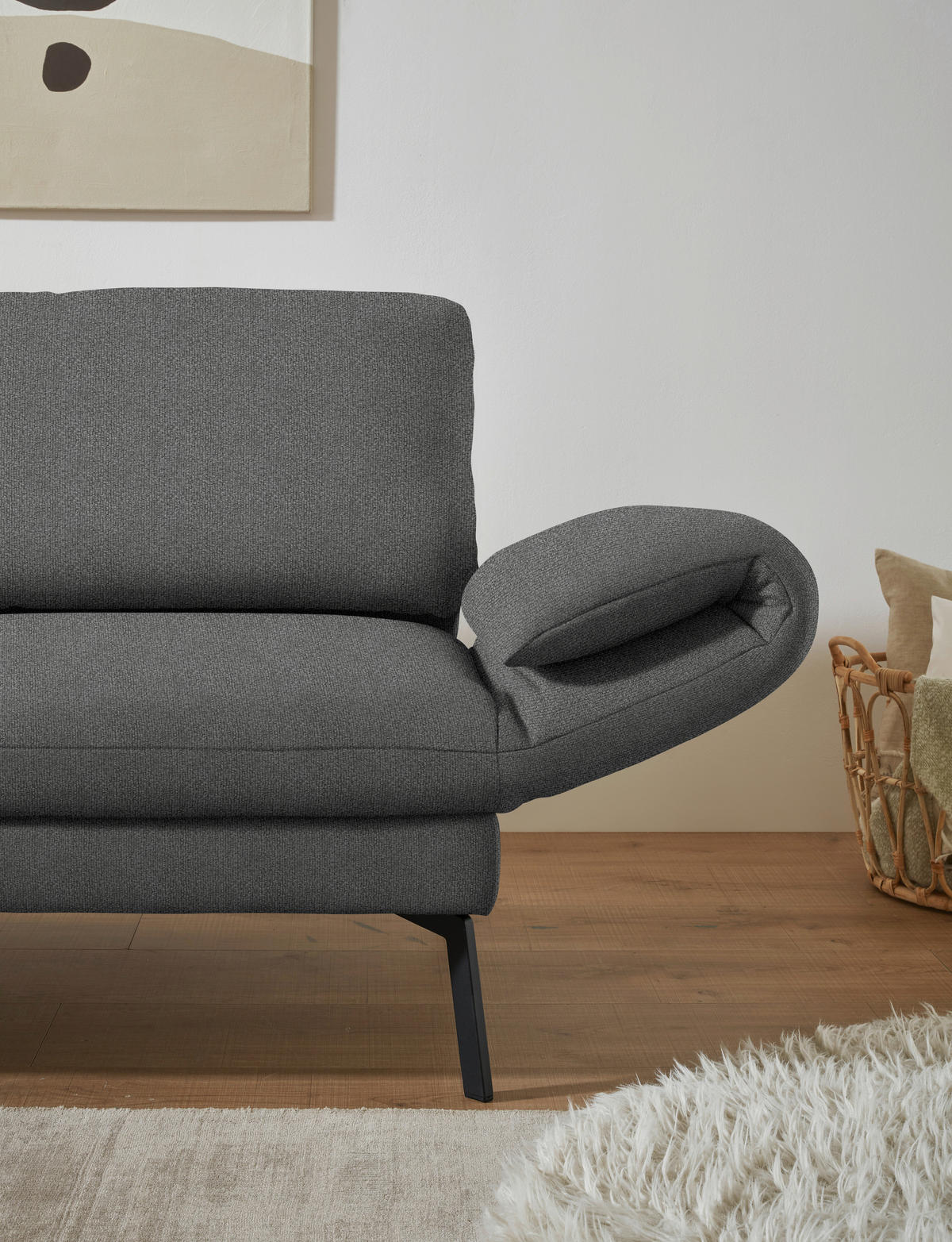 ECKSOFA  in Flachgewebe Dunkelgrau  175-224/255-365 cm  - Dunkelgrau/Schwarz, Design, Textil/Metall (175-224/255-365cm) - Dieter Knoll