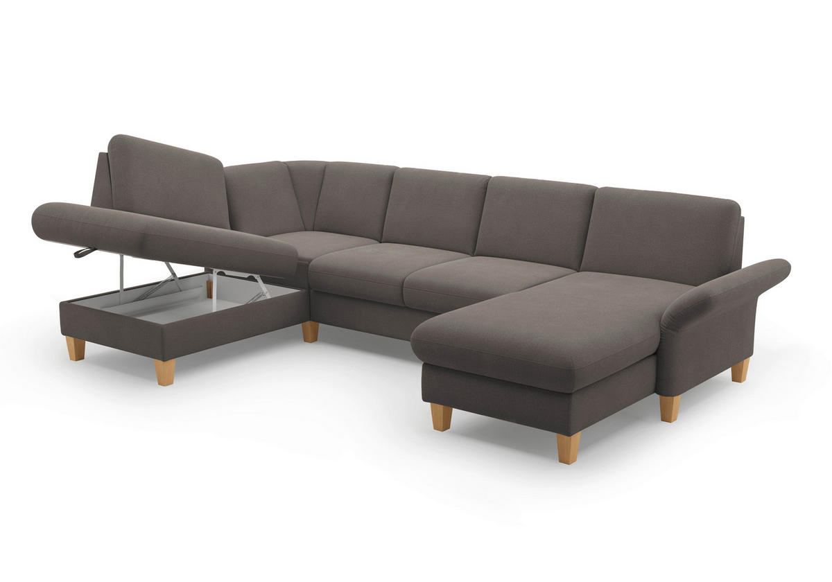 WOHNLANDSCHAFT Graphitfarben Flachgewebe  - Eichefarben/Graphitfarben, KONVENTIONELL, Holz/Textil (195/314/164cm) - Sit & More