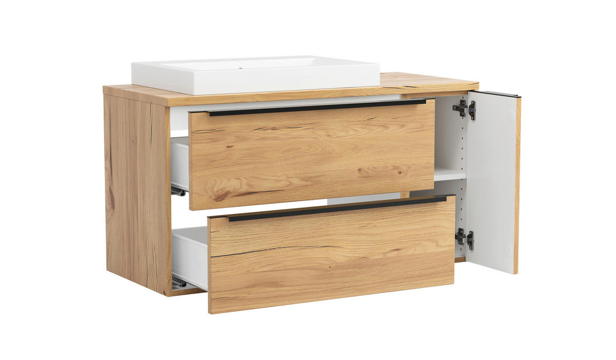 WASCHTISCHKOMBI 105 cm  - Wildeiche/Schwarz, KONVENTIONELL, Keramik/Holzwerkstoff (105cm) - Xora