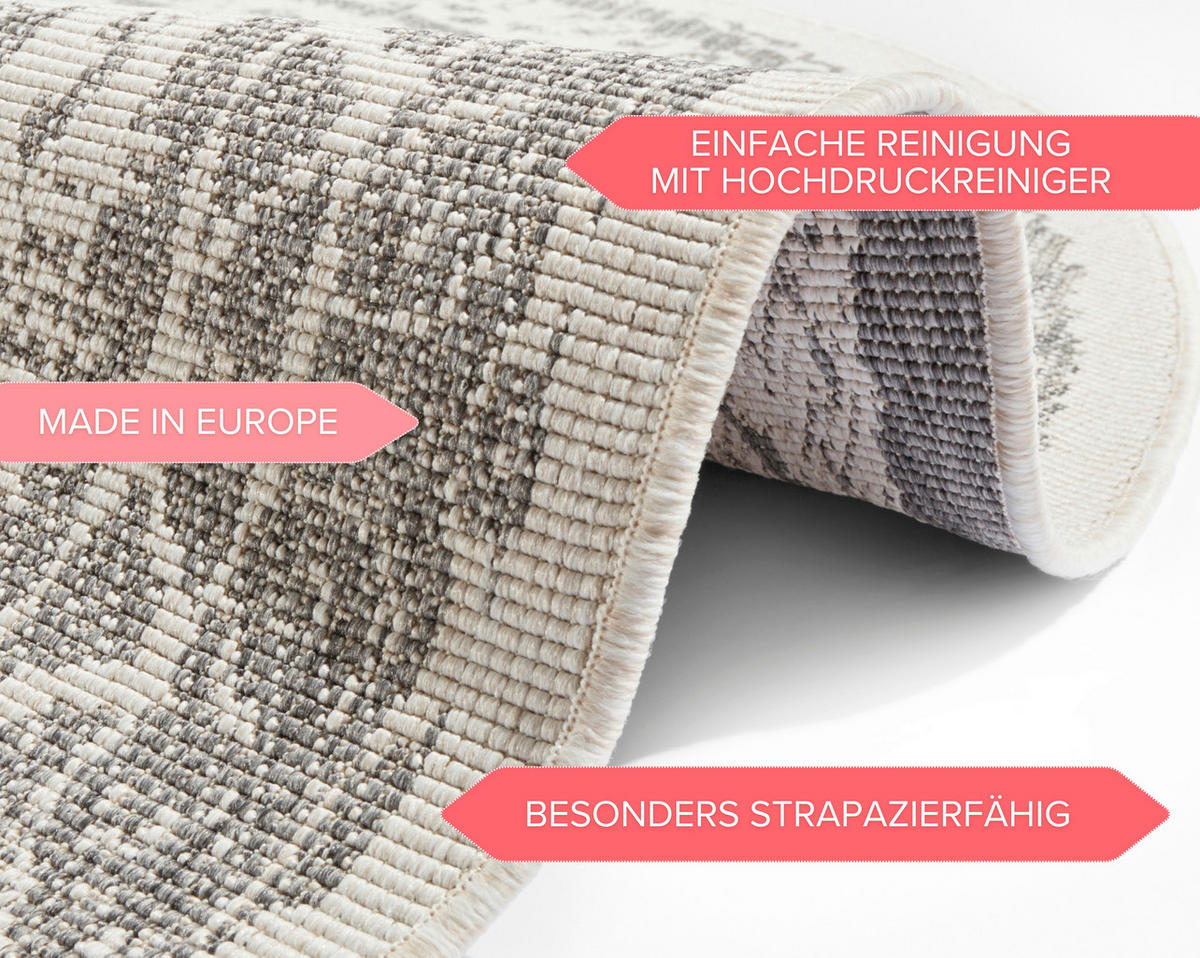 FLACHWEBETEPPICH 140 cm Nora Creme, Grau  - Creme/Grau, Design, Kunststoff (140cm)