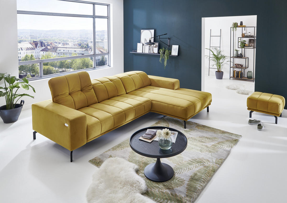 ECKSOFA in Velours Currygelb  - Currygelb/Schwarz, Design, Textil/Metall (195/293cm) - Beldomo Style