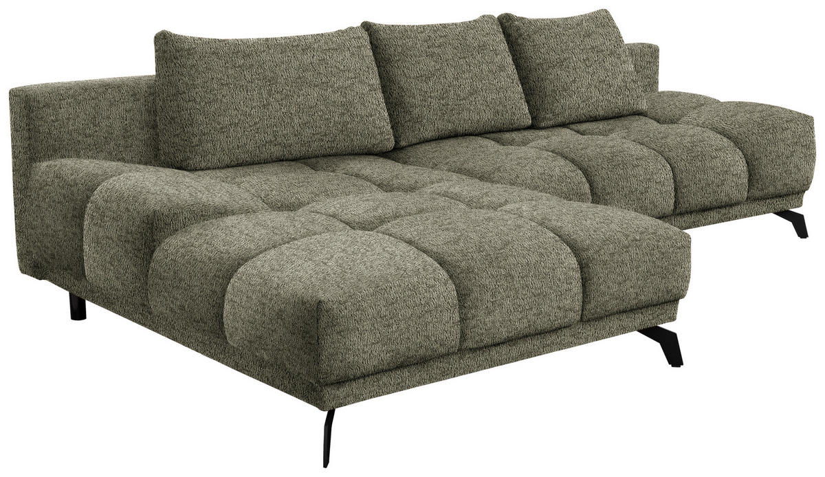 ECKSOFA in Chenille Olivgrün  - Schwarz/Olivgrün, Modern, Textil/Metall (182/290cm) - Hom`in