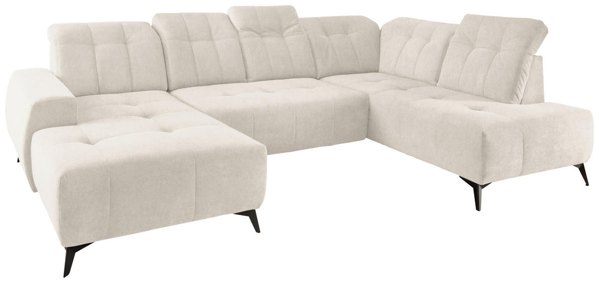SALON PANORAMIQUE in Mikrofaser Creme  - noir/crème, Modern, textile/métal (180/337/200cm) - Livetastic