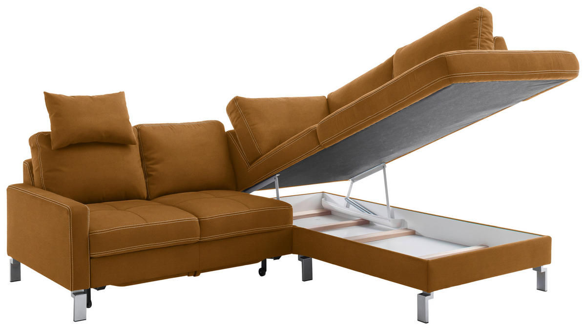ECKSOFA in Mikrofaser Goldfarben  - Chromfarben/Beige, Design, Textil/Metall (229/200cm) - Pure Home Lifestyle