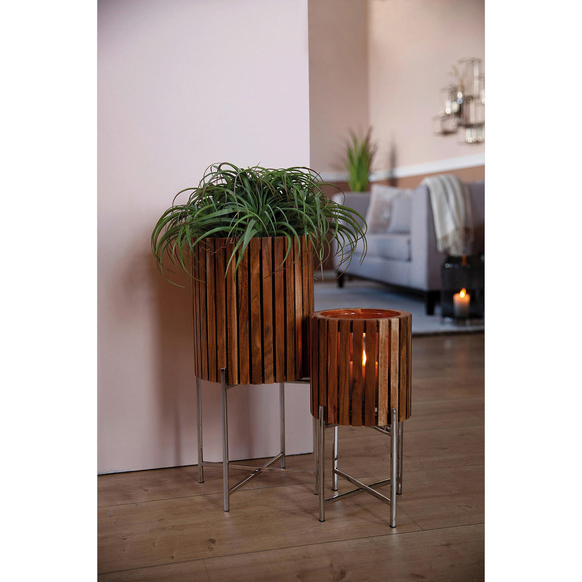 ÜBERTOPF 29/60 cm Silberfarben, Hellbraun  - Hellbraun/Silberfarben, Basics, Holz/Metall (29/60cm)