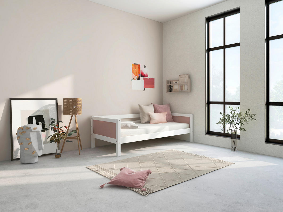 BETT 90/200 cm,  in Rosa, Weiß, Rollrost  - Rosa/Weiß, MODERN, Holz (90/200cm) - Chameo