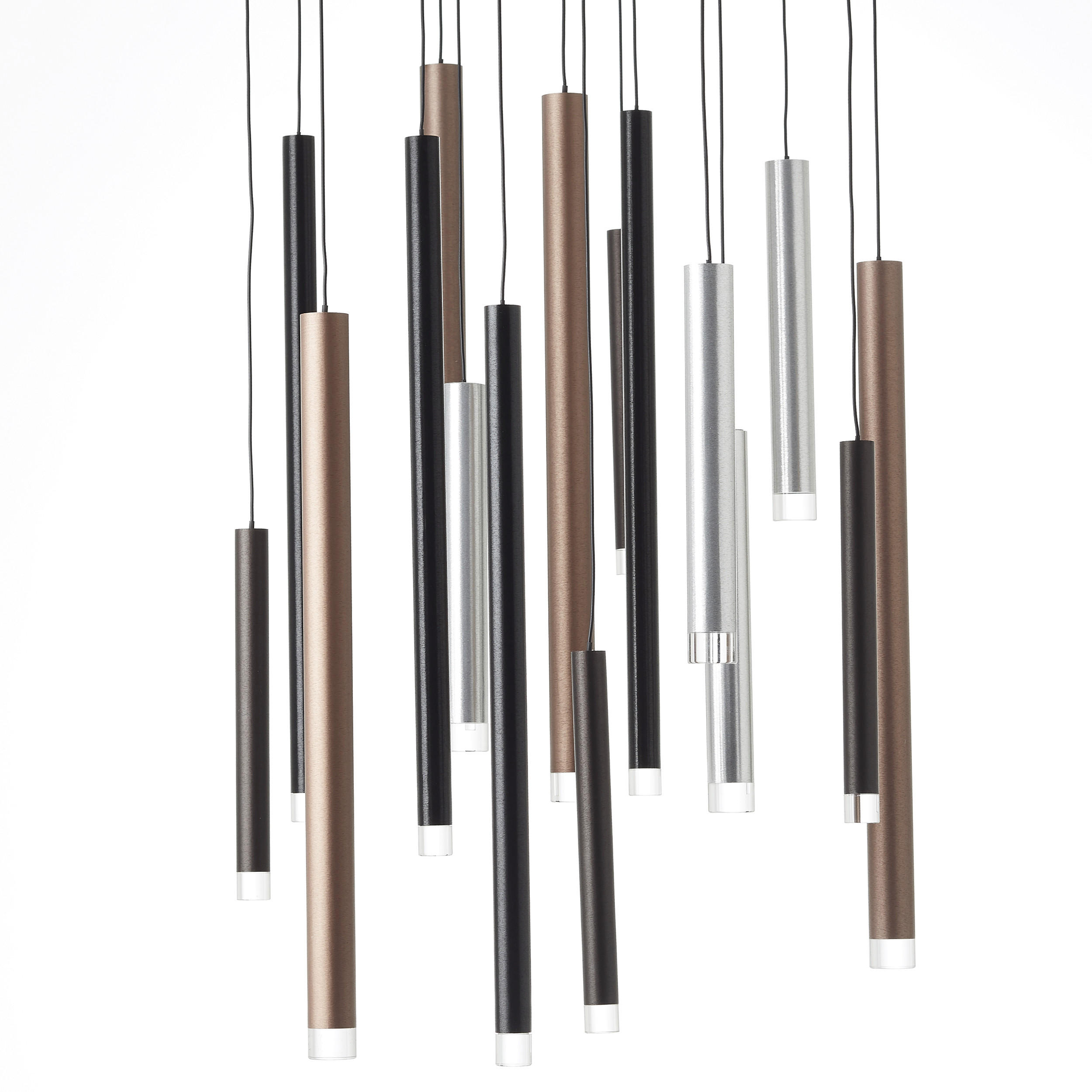 LED-HÄNGELEUCHTE CEMBALO 55,3/180 cm   - Schwarz/Alufarben, Design, Kunststoff/Metall (55,3/180cm) - Brilliant