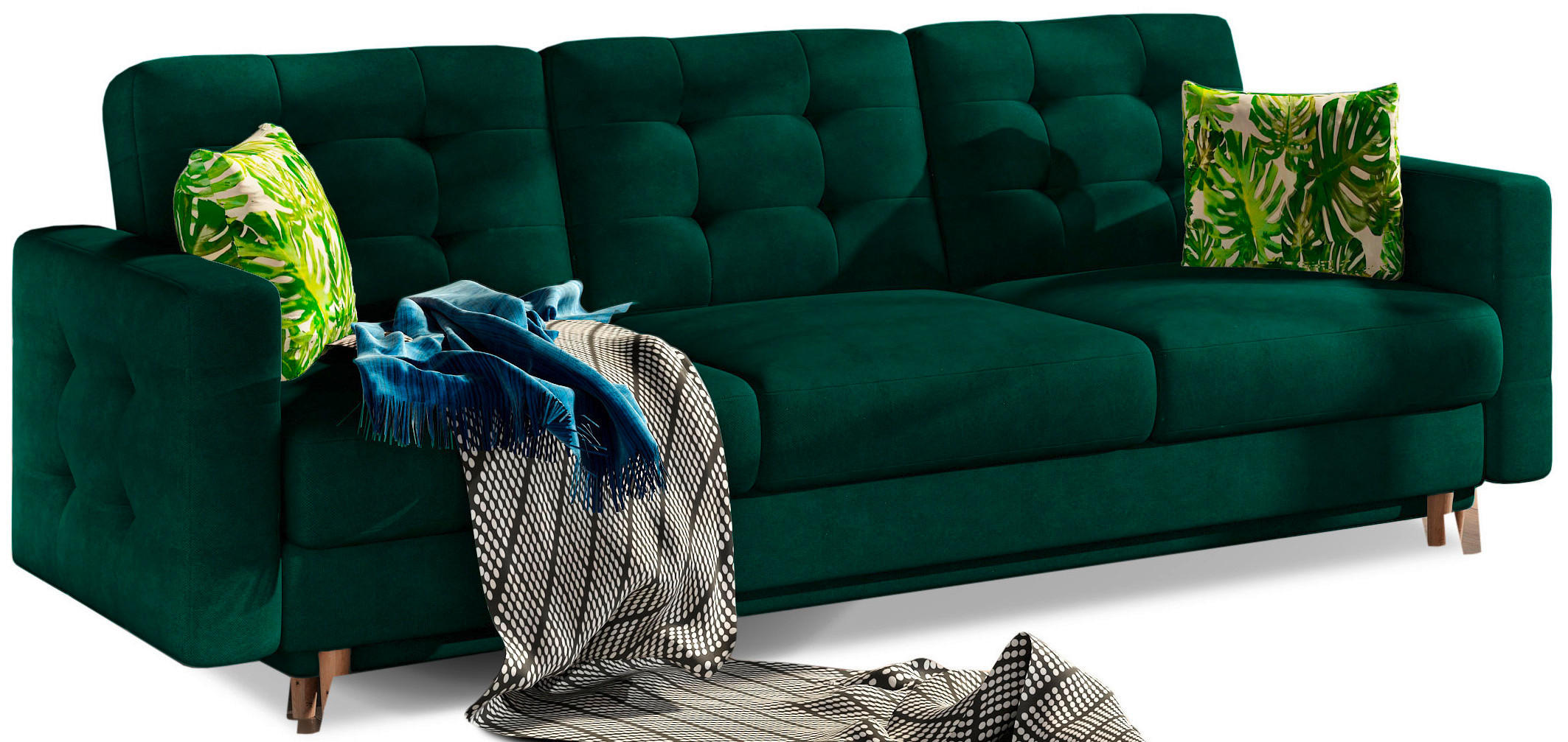SCHLAFSOFA in Samt Grün  - Buchefarben/Grün, Design, Holz/Textil (230/93/92cm) - MID.YOU
