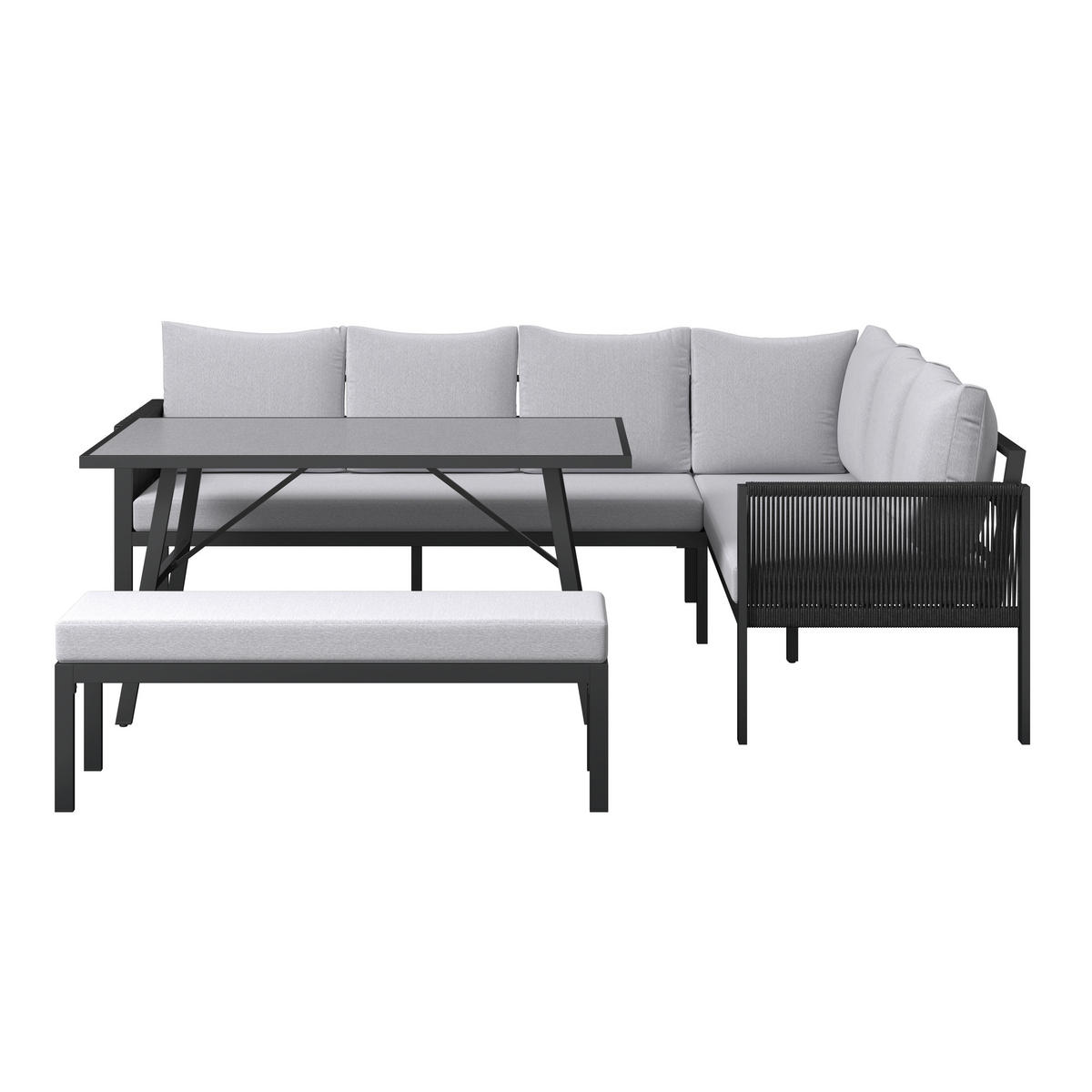 DINING-LOUNGESET  4-teilig  - Anthrazit/Grauweiss, Modern, Kunststoff/Textil (240/185cm) - Ambia Garden