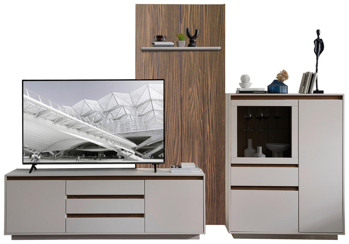 WOHNWAND  Nussbaumfarben, Kaschmir 324/232/45 cm  - Kaschmir/Nussbaumfarben, Design, Glas/Holzwerkstoff (324/232/45cm) - Stylife